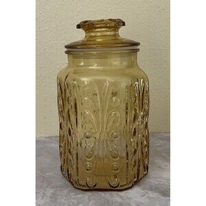 VTG LE Smith Harvest Gold Imperial Atterbury Scroll Glass Canister W/Lid 9'"